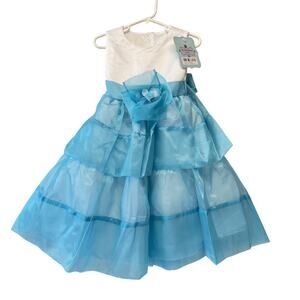 YA YA FAIRIES Satiny Bouffont Tiered Dress Girls Size 4 Blue White NWT Easter